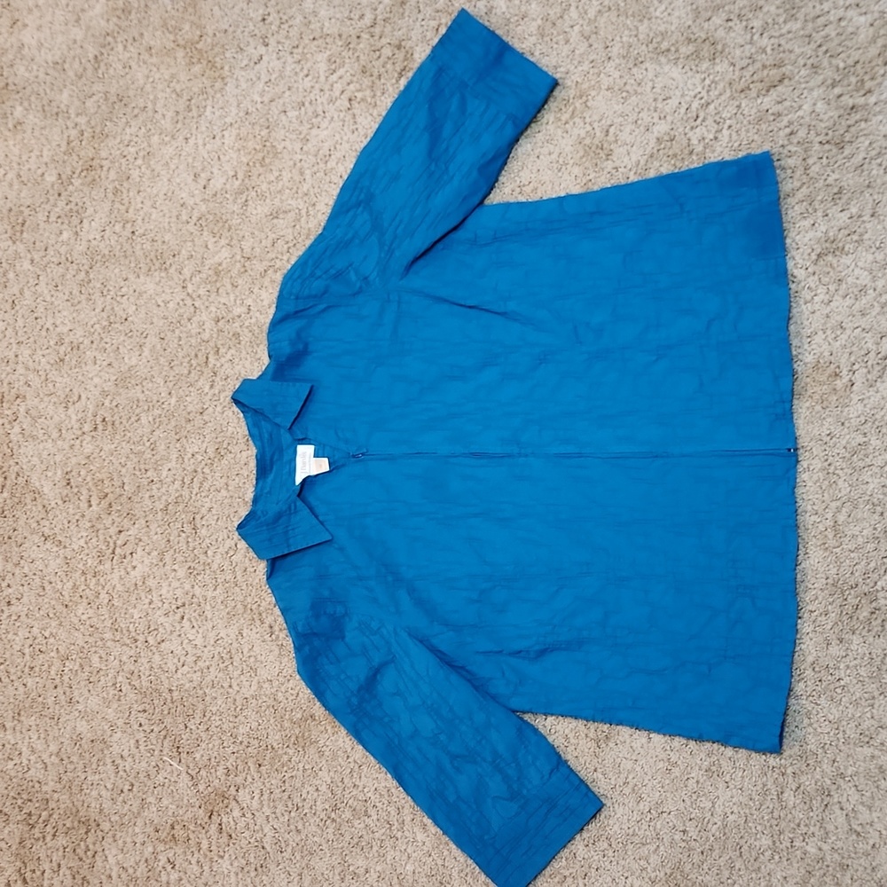 CJ BANKS SIZE 3X  beautiful blue cotton/poly/spandex textured lightweight jacket